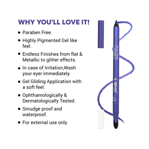 Recode Turning Heads Blue Sapphire Crayon Gel Eyeliner Cum Kajal Pencil 1.20 G